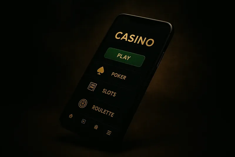 Modern smartphone showing dark premium casino app with green accents