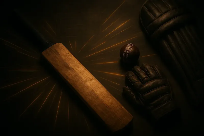 Cricket Gear Close-Up Close-up cricket equipment with neon speed lines and holographic betting interface